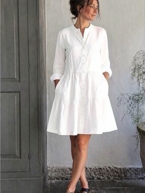 Alice Walk Linen Button Front Dress with Pockets in White Size Large NWT